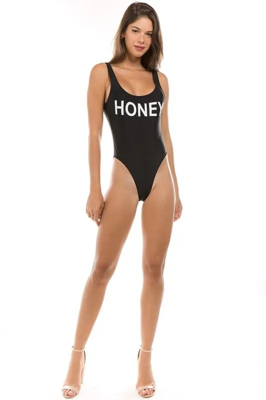 One Piece Honey Print Swimsuit