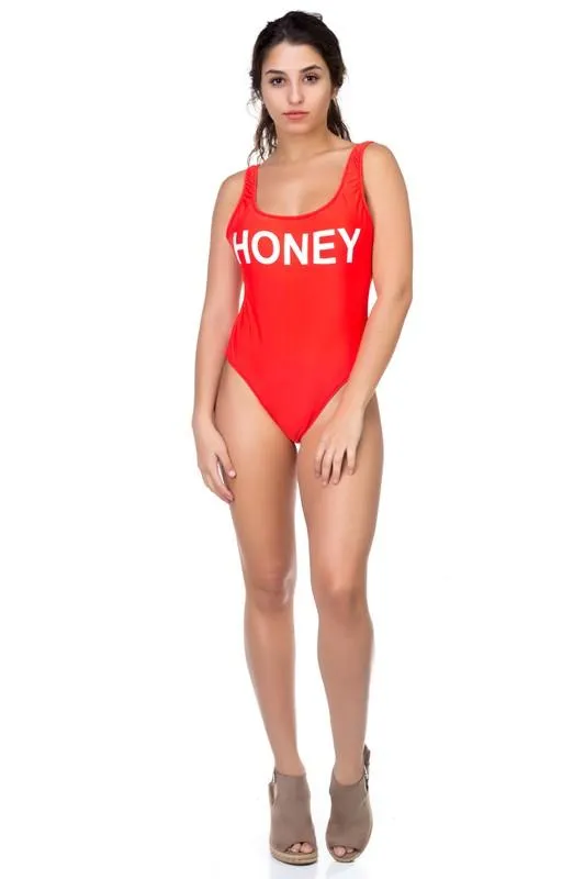 One Piece Honey Print Swimsuit