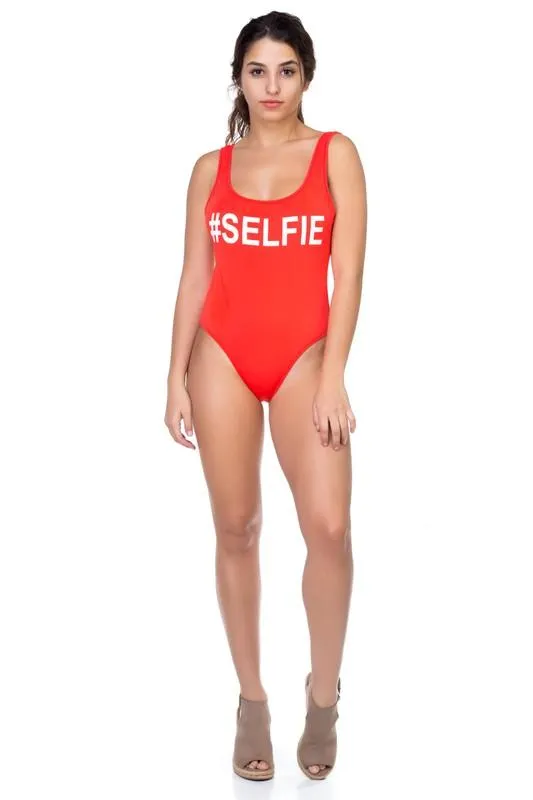 One Piece Selfie Print Swimsuit