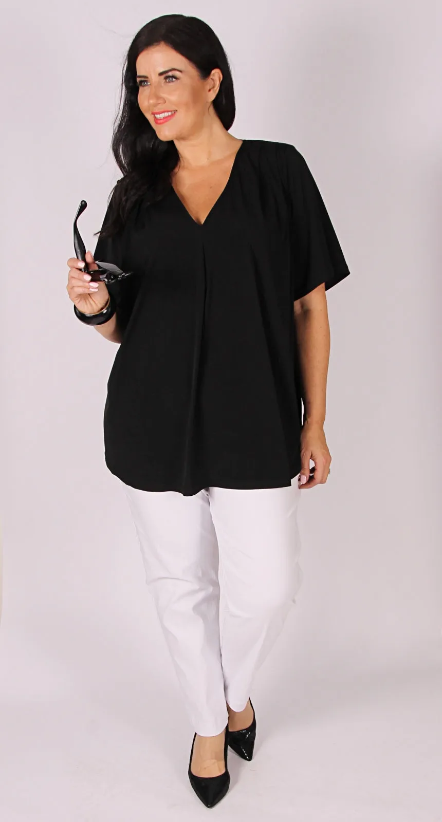 Pia Pleat Front Top Black