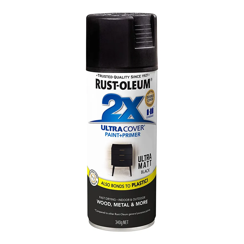 RUST-OLEUM 2X Ultra Cover Matt Paint & Primer Spray Paint 340g Black x 3 Pack