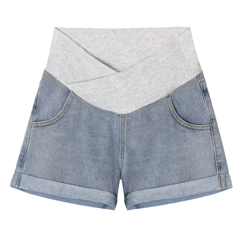 Wjczt 2022 Pregnant Women&#39;s Shorts Summer Wear Low-waisted Denim Shorts Summer Wear New Spring Loose Pants for Pregnant Women Clothe