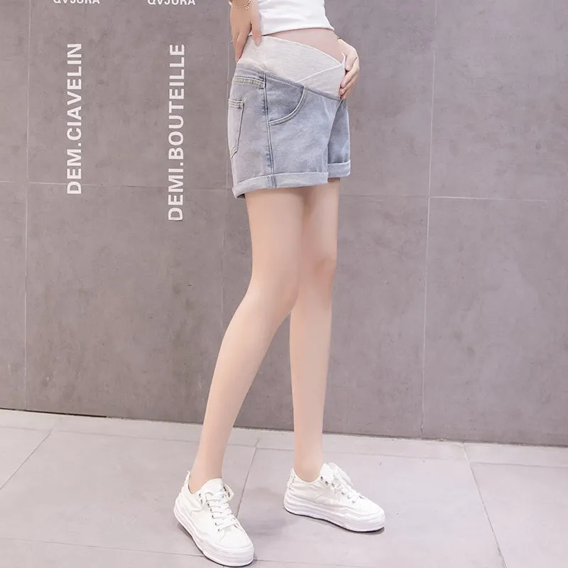 Wjczt 2022 Pregnant Women&#39;s Shorts Summer Wear Low-waisted Denim Shorts Summer Wear New Spring Loose Pants for Pregnant Women Clothe