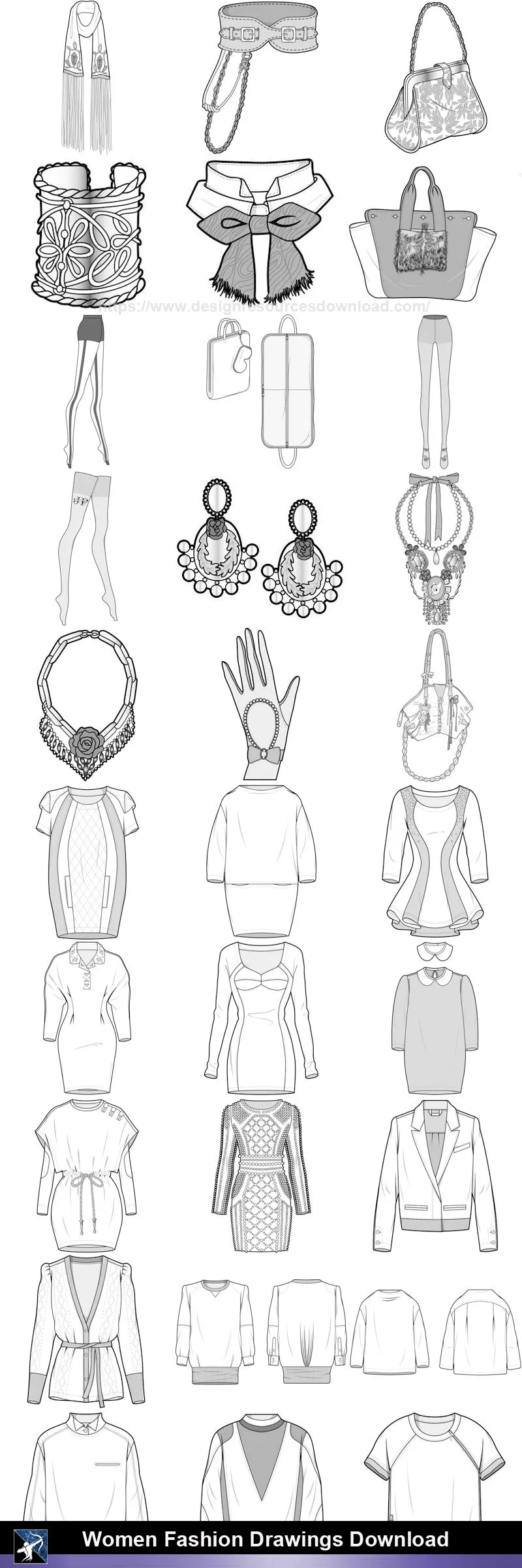 ★Women Fashion Drawings Download  V.2-Women Dresses,Tops,Skirts,Shoes Design Drawings
