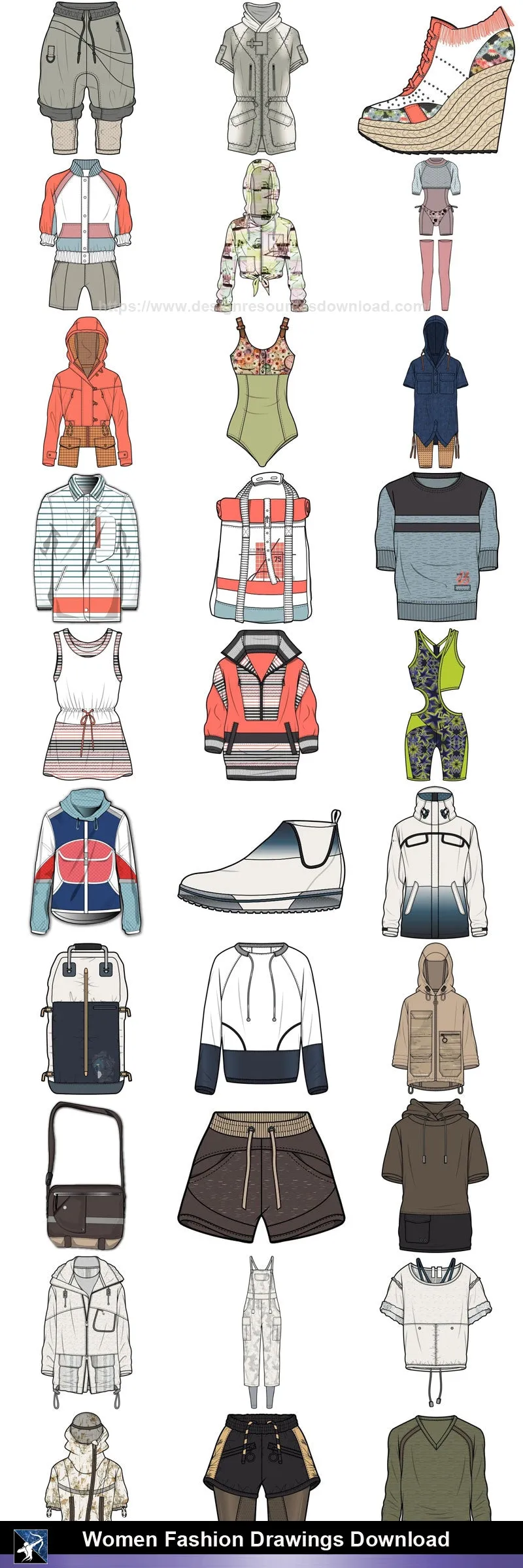 ★Women Fashion Drawings Download  V.2-Women Dresses,Tops,Skirts,Shoes Design Drawings
