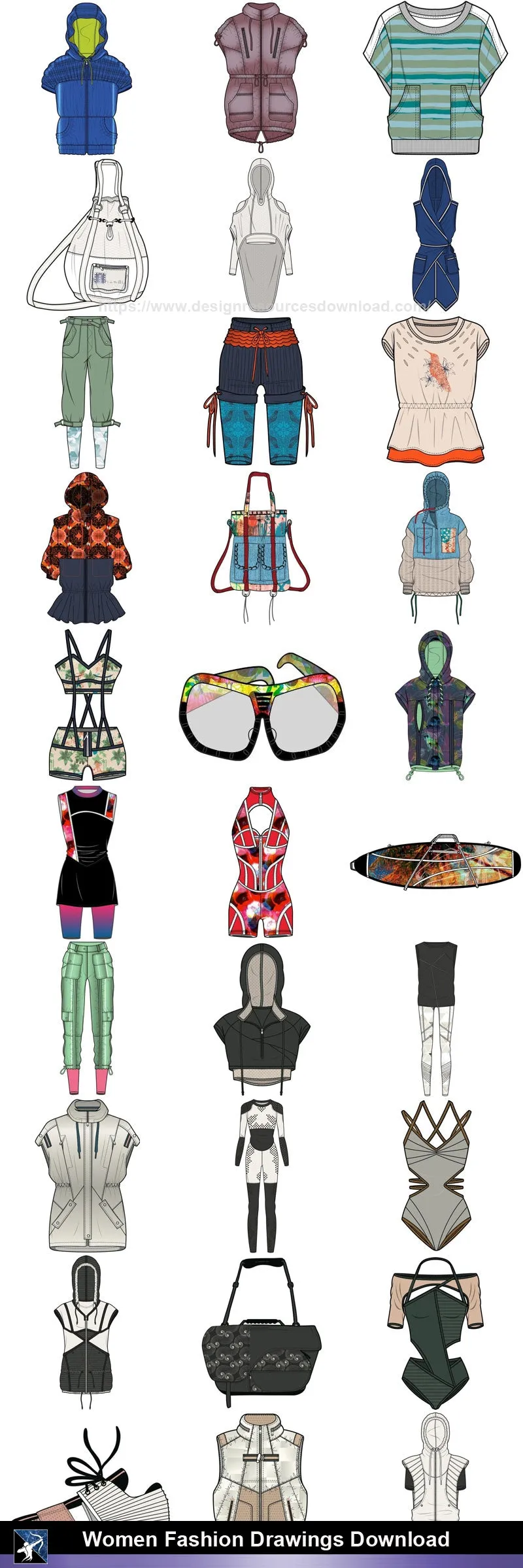 ★Women Fashion Drawings Download  V.2-Women Dresses,Tops,Skirts,Shoes Design Drawings