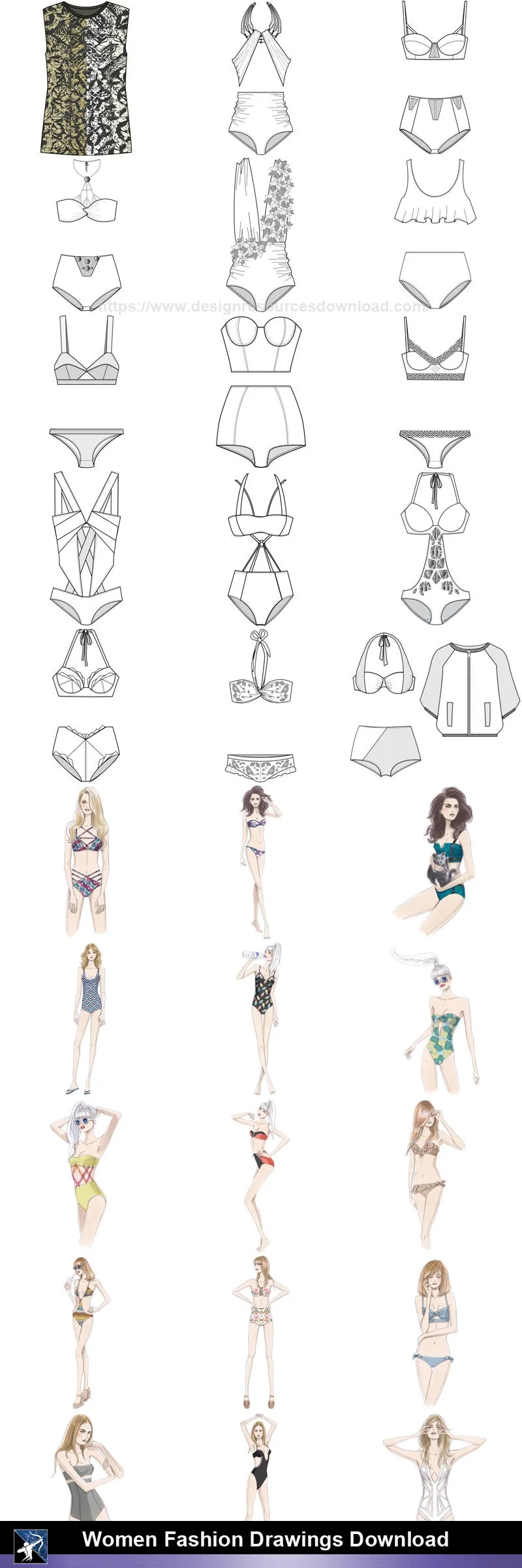 ★Women Fashion Drawings Download  V.2-Women Dresses,Tops,Skirts,Shoes Design Drawings