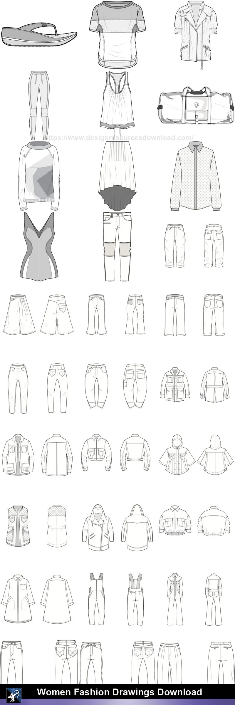 ★Women Fashion Drawings Download  V.2-Women Dresses,Tops,Skirts,Shoes Design Drawings