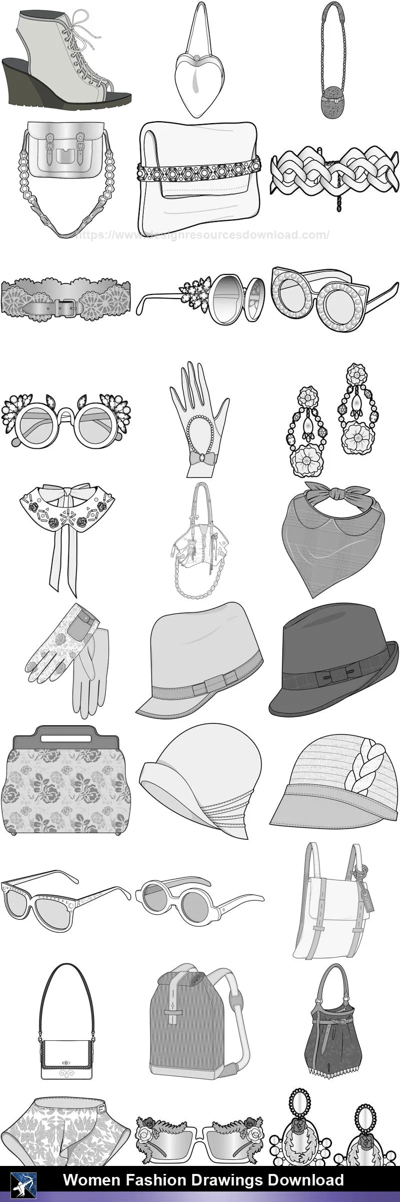 ★Women Fashion Drawings Download  V.2-Women Dresses,Tops,Skirts,Shoes Design Drawings