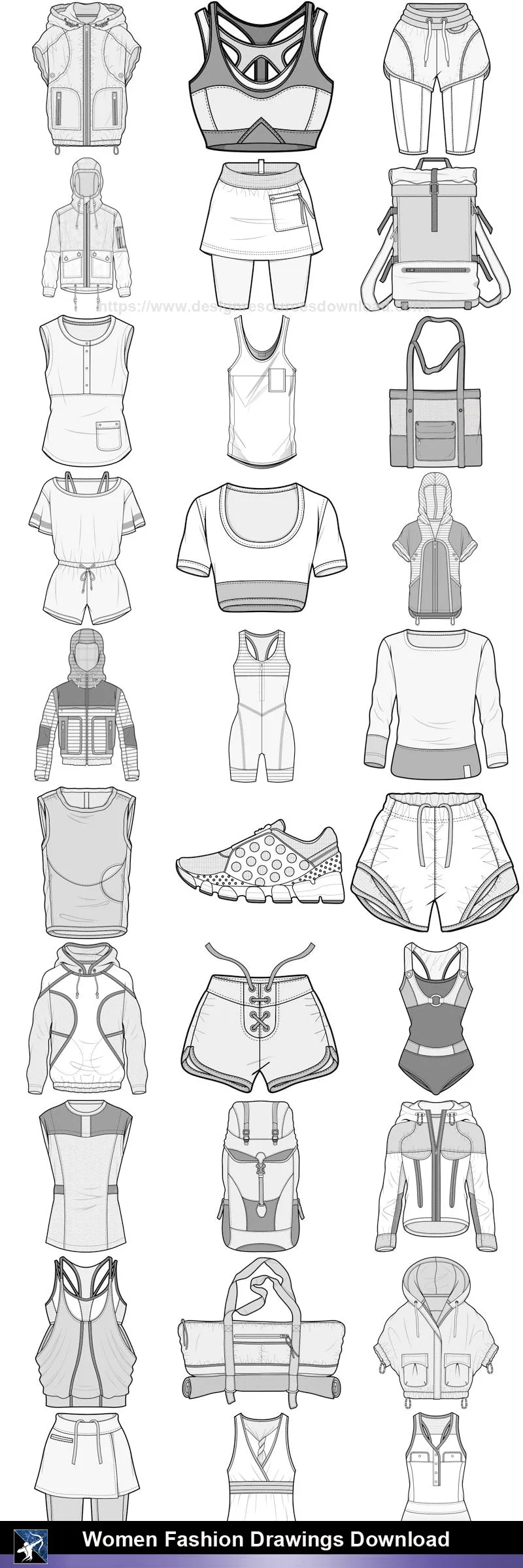 ★Women Fashion Drawings Download  V.2-Women Dresses,Tops,Skirts,Shoes Design Drawings