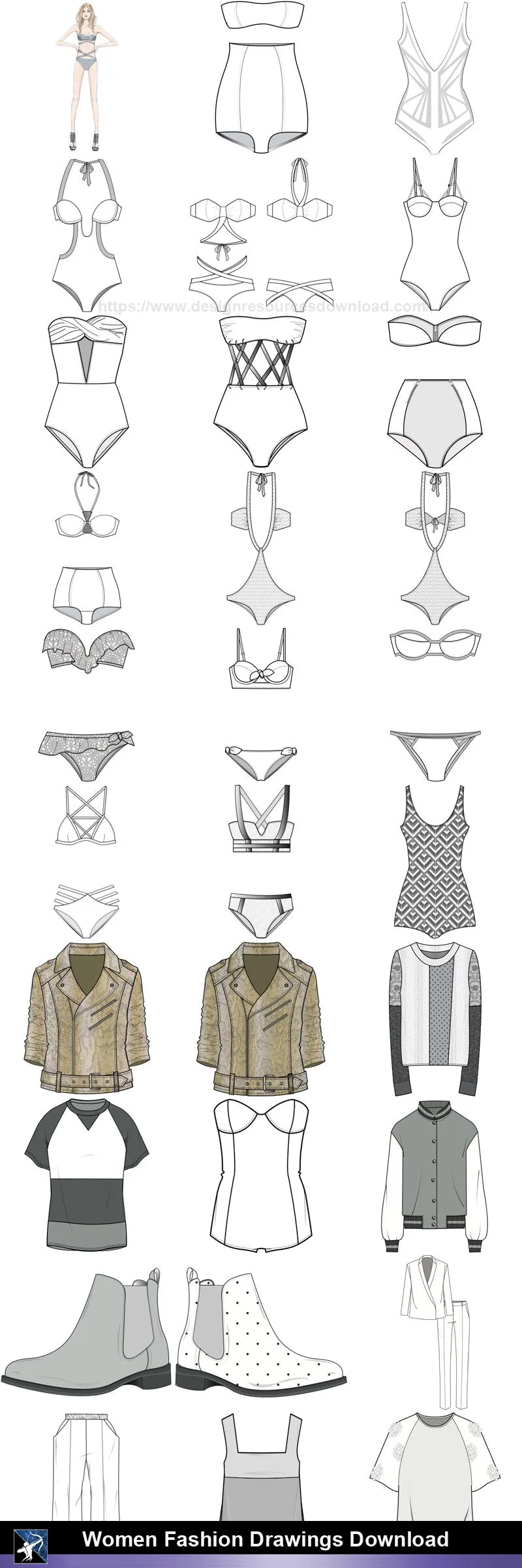 ★Women Fashion Drawings Download  V.2-Women Dresses,Tops,Skirts,Shoes Design Drawings