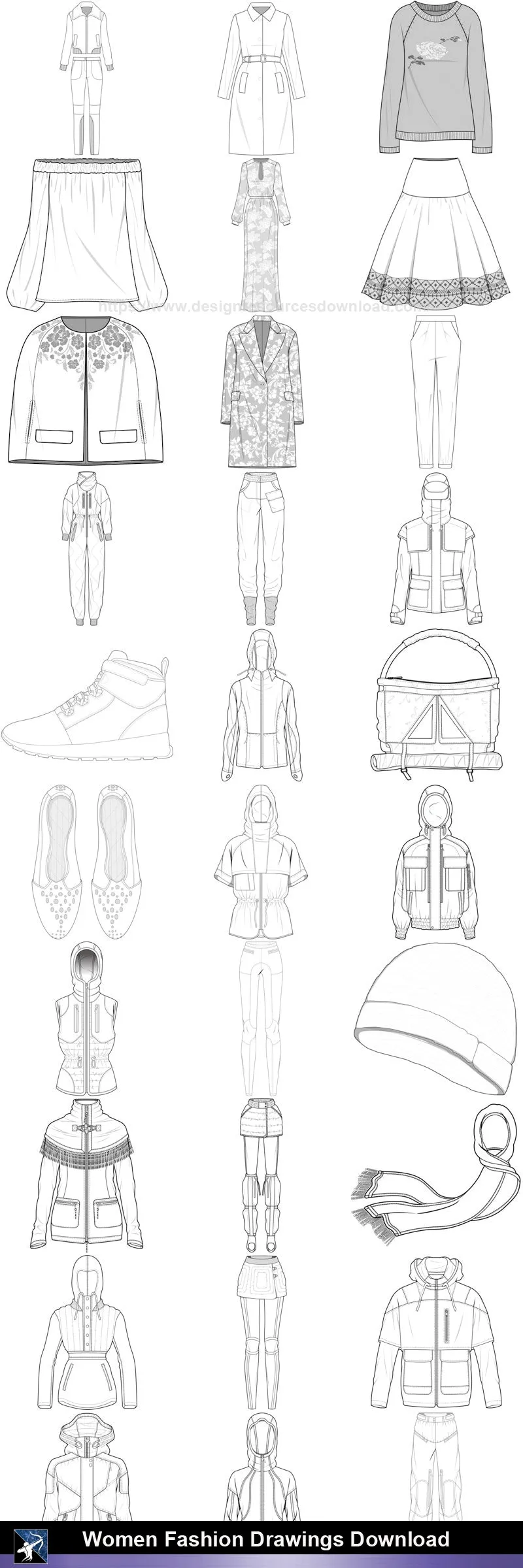 ★Women Fashion Drawings Download  V.2-Women Dresses,Tops,Skirts,Shoes Design Drawings