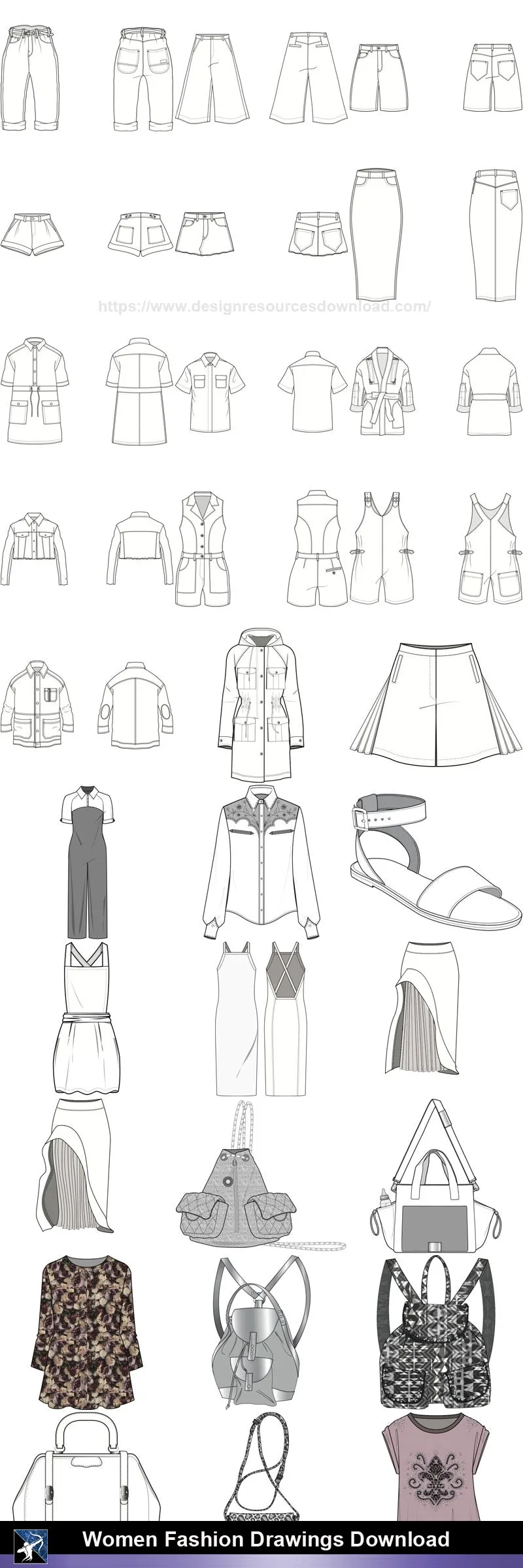 ★Women Fashion Drawings Download  V.2-Women Dresses,Tops,Skirts,Shoes Design Drawings