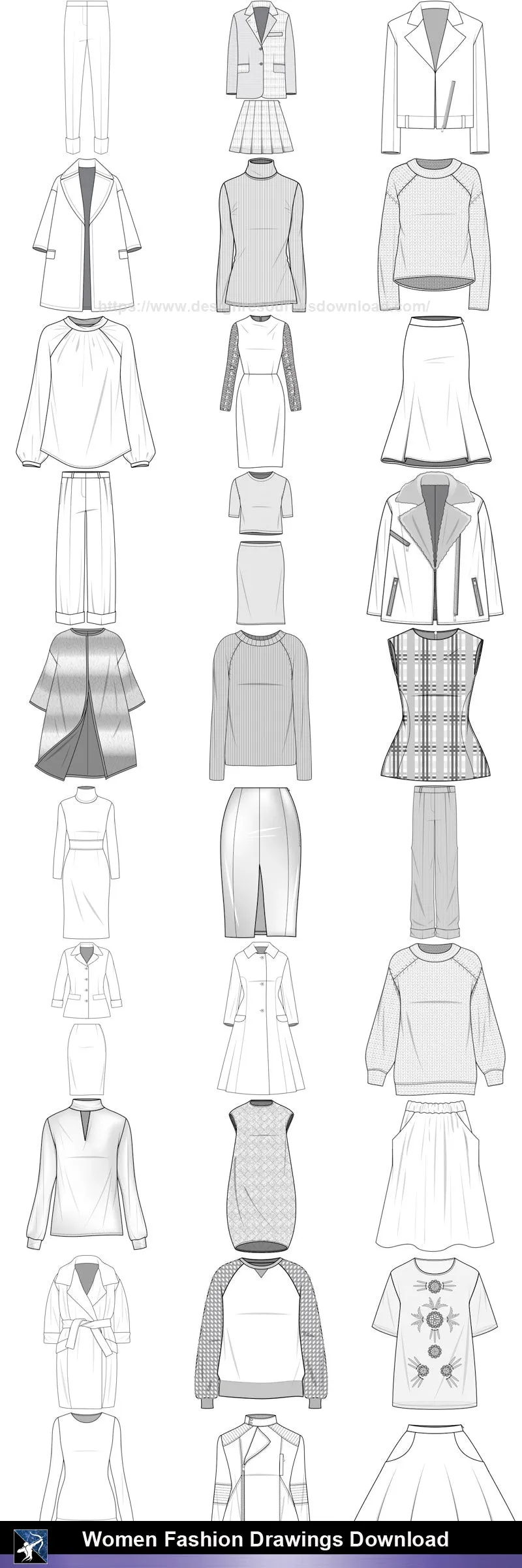 ★Women Fashion Drawings Download  V.2-Women Dresses,Tops,Skirts,Shoes Design Drawings