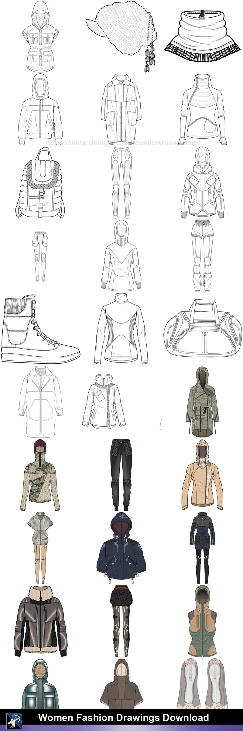 ★Women Fashion Drawings Download  V.2-Women Dresses,Tops,Skirts,Shoes Design Drawings