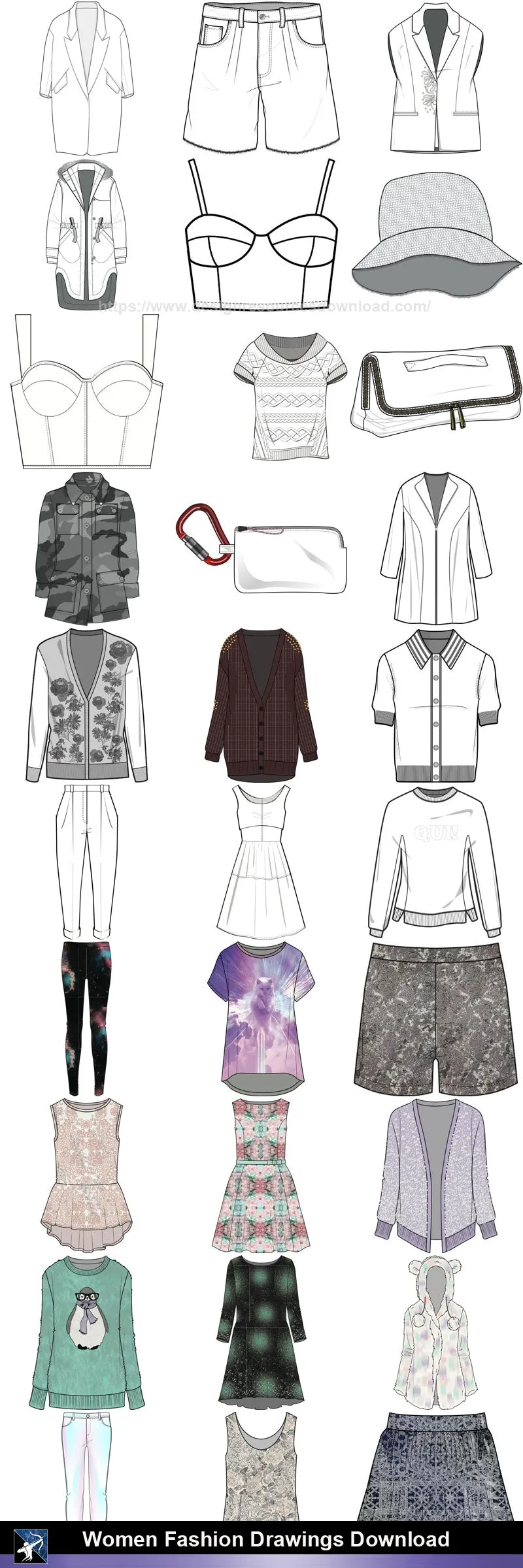 ★Women Fashion Drawings Download  V.2-Women Dresses,Tops,Skirts,Shoes Design Drawings