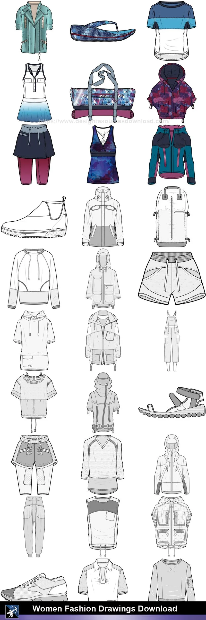 ★Women Fashion Drawings Download  V.2-Women Dresses,Tops,Skirts,Shoes Design Drawings
