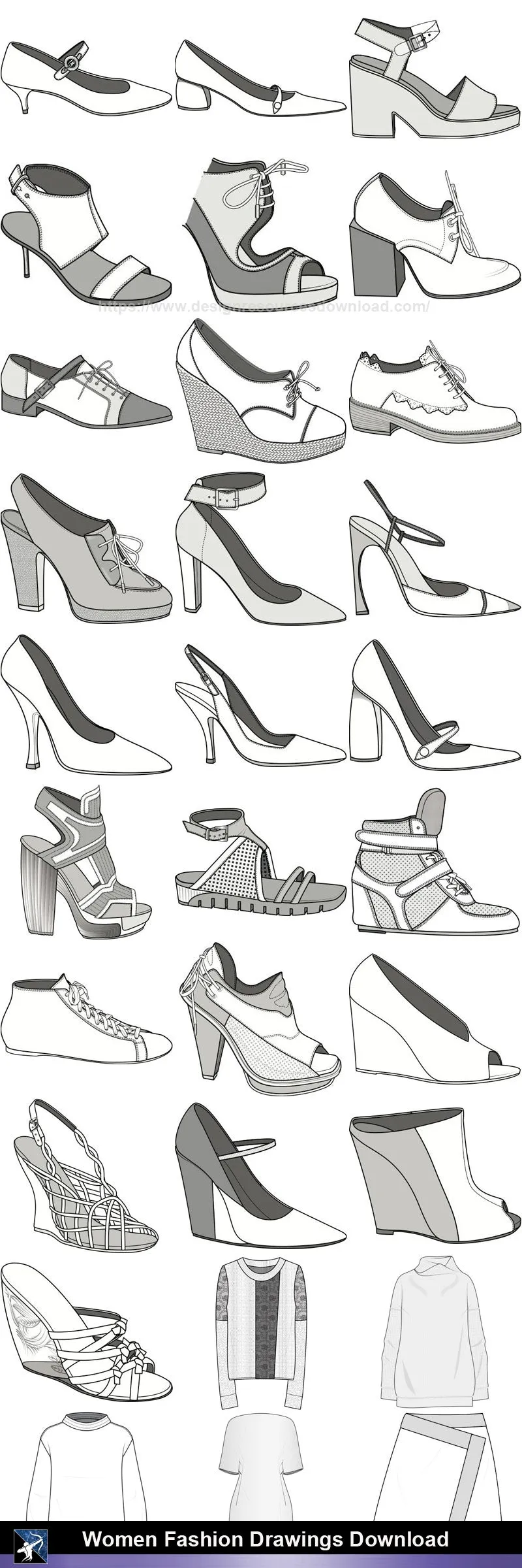 ★Women Fashion Drawings Download  V.2-Women Dresses,Tops,Skirts,Shoes Design Drawings