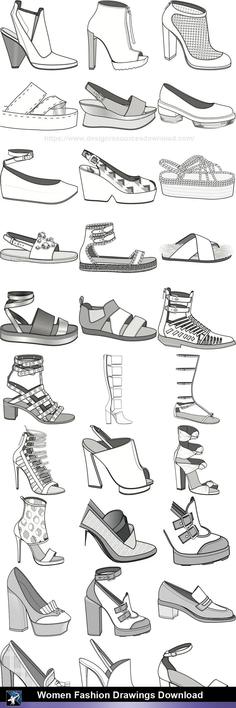 ★Women Fashion Drawings Download  V.2-Women Dresses,Tops,Skirts,Shoes Design Drawings