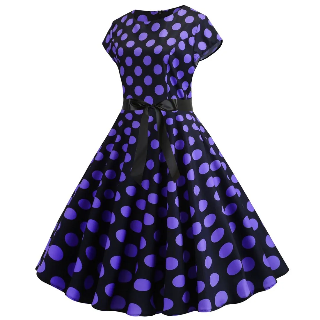 Women Vintage 1950s Retro Polka Dot Print Evening Party Prom Swing Dress
