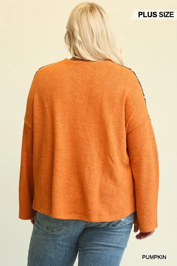 Women's Plus Novelty Knit And Solid Knit Mixed Loose Top