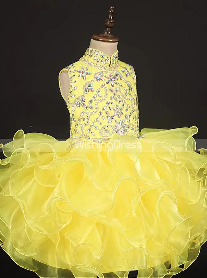 Yellow High Neck Little Girls Party Dresses,Unique Little Girls Pageant Dress,GPD0048